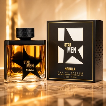 Parfum Arăbesc Star Men Nebula Fragrance World 100 ml, Apă de Parfum Bărbat, Aromă Oriental Lemnoasă cu Bergamotă, Portocală, Fructe, Cafea, Cedru, Malt, Paciuli, Whiskey, Ambră, Mosc și Vanilie