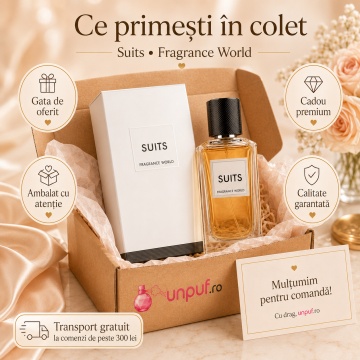 Parfum Arăbesc Suits Fragrance World 100 ml, Apă de Parfum Unisex, Damă și Bărbat, Aromă Oriental Lemnoasă Elegantă cu Coriandru, Frunză de Violetă, Bergamotă, Lăcrămioare, Piper Negru, Trandafir, Ambră Cenușie, Patchouli și Vanilie Bourbon - Img 4