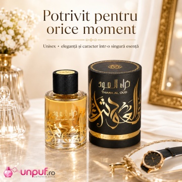 Parfum Arăbesc Thara Al Oud Ard Al Zaafaran 100 ml, Apă de Parfum Unisex Damă și Bărbat, Aromă Oriental Oud Lemnoasă cu Bergamotă, Șofran, Santal, Tămâie, Trandafir, Oud, Patchouli, Ambră și Mosc - Img 7