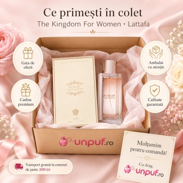 Parfum Arăbesc The Kingdom Women Lattafa 100 ml, Apă de Parfum Damă, Aromă Oriental Vanilată cu Bujor, Coacăză Neagră, Pară, Iasomie, Pralină, Tonka, Ambră, Santal, Mosc și Vanilie - Img 4
