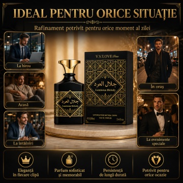 Parfum Arăbesc V.V. Love Luminous Melody Eau de Parfum 100 ml, Bărbați, Inspirat din Bade'e Al Oud Oud for Glory, Aromă Intensă și Persistentă - Img 7