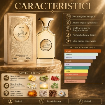 Parfum Arăbesc V.V.Love Sapphire Sky Eau de Parfum 100 ml, Bărbați, Inspirat din Fakhar Extrait Lattafa, Aromă Elegantă și Persistentă - Img 2
