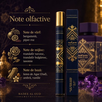 Parfum Badee Al Oud 35 ml, Apă de Parfum Unisex, Aromă Oriental Vanilată, Format Compact, Note de Bergamotă, Piper Roz, Trandafir Turcesc, Trandafir Bulgăresc, Iasomie, Oud, Ambră și Vanilie - Img 3