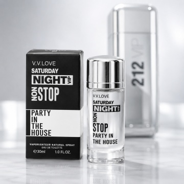 Parfum Bărbat V.V. Love Saturday Night Non Stop Eau de Parfum 30 ml, Inspirat din 212 VIP Men Carolina Herrera, Aromă Fresh, Aromatică și Lemnoasă