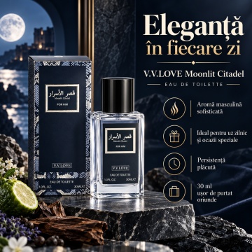 Parfum Barbati V.V.Love Moonlit Citadel, Eau de Toilette EDT, 30 ml, Note Citrice si Lemnoase, Fresh, Masculin, Elegant, Format Compact, pentru Zi si Seara - Img 3