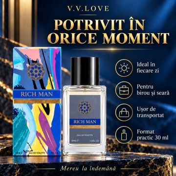 Parfum Barbati V.V.Love Rich Man, Eau de Toilette EDT, 30 ml, Aroma Masculina, Elegant, Spray, Format Compact, pentru Zi si Seara - Img 3