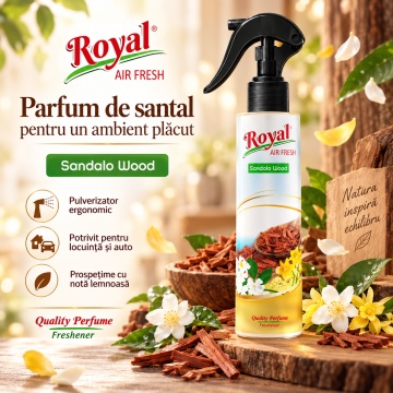 Parfum Concentrat de Cameră Sandalo Wood Royal, Parfum Ambiental Intens cu Aromă Lemnoasă de Santal, pentru Spații Interioare si Auto, 250 ml - Img 3