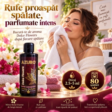 Parfum Concentrat pentru Rufe Azuro Dolce Flowers, până la 80 Spălări, Aromă Florală Intensă, pentru Spălare Automată și Manuală, 200 ml - Img 3