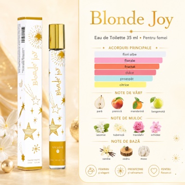 Parfum Damă Blonde Joy 35 ml V.V. Love, Apă de Toaletă, Inspirat de J'adore Dior, Aromă Floral Fructată cu Pară, Piersică, Mandarină, Bergamotă, Iasomie, Tuberoză, Trandafir, Orhidee, Vanilie, Cedru și Mosc - Img 3