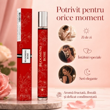 Parfum Damă Blooming Rose Red 35 ml V.V. Love, Apă de Parfum, Inspirat de Trésor Midnight Rose Lancôme, Aromă Floral Fructată cu Zmeură, Trandafir, Coacăze, Piper Roz, Bujor, Iasomie, Vanilie, Mosc și Cedru - Img 6
