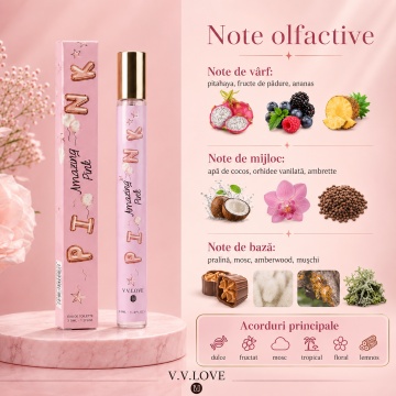 Parfum Damă Pink 35 ml V.V. Love, Inspirat de Cloud Pink Ariana Grande, Aromă Dulce Fructată cu Pitahaya, Fructe de Pădure, Ananas, Apă de Cocos, Orhidee Vanilată, Pralină și Mosc - Img 6