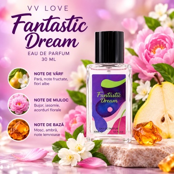 Parfum Dama VV Love Fantastic Dream, Eau de Parfum EDP, 30 ml, Persistent, Floral-Fructat, cu Para, Bujor, Iasomie, Mosc si Ambra, pentru Zi si Seara - Img 3