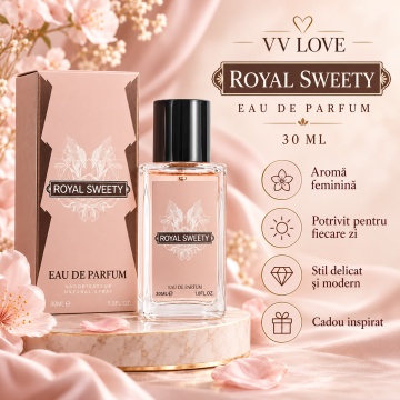 Parfum Dama VV Love Party Royal Sweety, Eau de Parfum EDP, 30 ml, Aroma Feminina, Florala si Dulce, Elegant, Format Compact, pentru Zi si Seara - Img 3