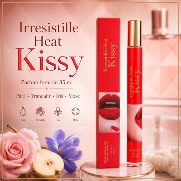 Parfum Irresistille Heat Kissy 35 ml, Apă de Parfum Damă, Aromă Floral Fructată Moscată și Elegantă, Format Compact, Note de Pară, Ambretă, Trandafir, Iris, Mosc și Cedru de Virginia - Img 7