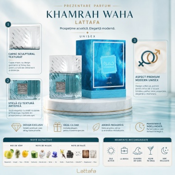 Parfum Khamrah Waha Lattafa 100 ml, Apă de Parfum Unisex, Aromă Acvatică Proaspătă - Img 3