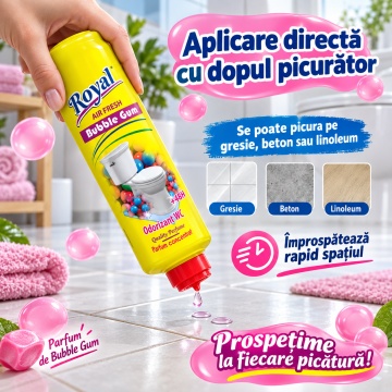 Parfum Superconcentrat WC Royal Air Fresh Bubble Gum, Parfum Ambiental Intens cu Aromă Dulce, cu Picurător, Fabricat în România, 250 ml - Img 3