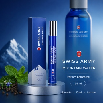 Parfum Swiss Army Mountain Water 35 ml, Apă de Parfum Bărbat, Aromă Proaspătă Aromatică, Verde și Lemnoasă, Format Compact, Note de Mentă, Piper Negru, Rozmarin, Salvie, Mușchi și Paciuli - Img 7