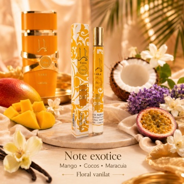 Parfum Yara 35 ml, Apă de Parfum Damă, Aromă Tropicală Dulce, Vanilată și Florală, Format Compact, Note de Mango, Nucă de Cocos, Maracuia, Iasomie, Floare de Portocal, Heliotrop, Vanilie, Mosc și Cashmeran - Img 4