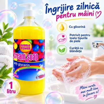 Săpun Lichid Cremos Cloret Bubble Gum cu Pompiță – 1 L - Img 3