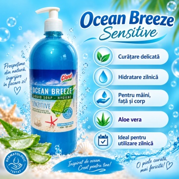 Săpun Lichid Cremos Cloret Ocean Breeze Sensitive cu Pompiță – 1 L - Img 3