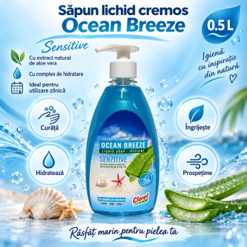 Săpun Lichid Cremos Cloret Ocean Breeze Sensitive cu Pompiță – 500 ml - Img 3