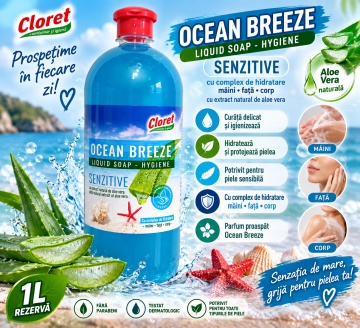 Săpun Lichid Cremos Cloret Ocean Breeze Sensitive, Rezervă pentru Mâini, cu Complex de Hidratare, Curățare Delicată, pentru Reumplere Recipiente, 1 L - Img 3