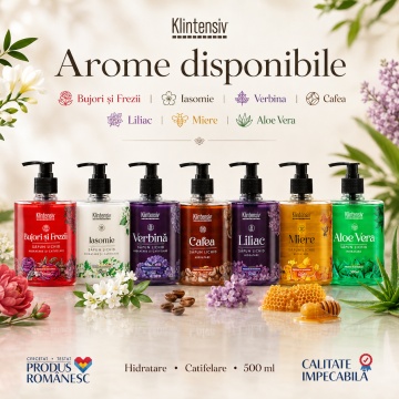Săpun lichid Klintensiv, parfum Verbina, spumă fină, efect emolient și protectiv, peste 94% ingrediente biodegradabile, pentru mâini și tegumente, 500 ml, 4x Stickere - Img 5