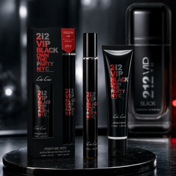 Set 212 VIP Black Own The Party NYC 2x35 ml, Apă de Toaletă Bărbat 35 ml + Cremă de Mâini 35 ml, Aromă Masculină Aromatică, Vanilată și Fin Condimentată, Note de Absint, Anason, Fenicul, Lavandă, Coajă de Vanilie Neagră și Mosc