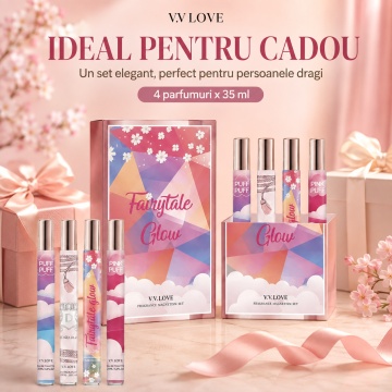 Set 4 Parfumuri Fairytale Glow Collection V.V. Love 35 ml, Puff Puff, Stellar Echoes, Fairytale Glow, Pink Puff, set cadou, pentru Femei - Img 5