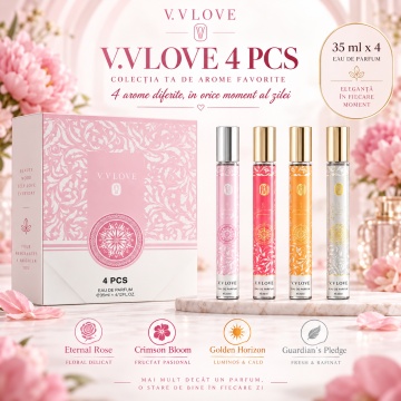 Set 4 Parfumuri V.V. Love 35 ml, Golden Horizon, Guardian's Pledge, Eternal Rose, Crimson Bloom, set cadou, pentru Femei
