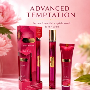 Set Advanced Temptation For Woman 2x35 ml, Apă de Toaletă Damă 35 ml + Cremă de Mâini 35 ml, Aromă Fructată Florală, Proaspătă și Dulce, Note de Măr Verde, Floare de Cactus și Trandafir - Img 7