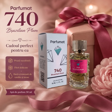 Set Apa de parfum Parfumat 740 Brazilian Plum, Dama, 50 ml si Gentuta cosmetice - Img 5