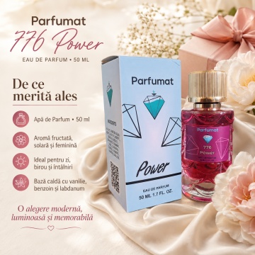Set Apa de parfum Parfumat 776 Power, Dama, 50 ml si Gentuta cosmetice - Img 6