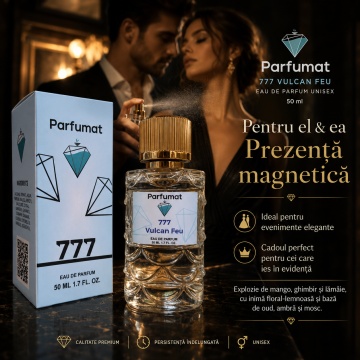 Set Apa de parfum Parfumat 777 Vulcan Feu, Unisex, 50 ml si Gentuta cosmetice - Img 5