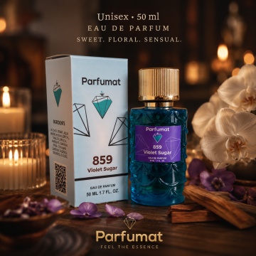 Set Apa de parfum Parfumat 859 Violet Sugar, Unisex, 50 ml si Gentuta cosmetice - Img 6