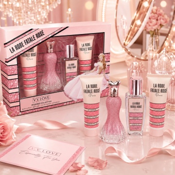 Set Cadou Damă V.V. Love La Robe Fatale Rose 4 Piese, Body Lotion, Body Mist, Eau de Parfum și Shower Gel 4x50 ml, Inspirat din La Petite Robe Noire Guerlain - Img 4