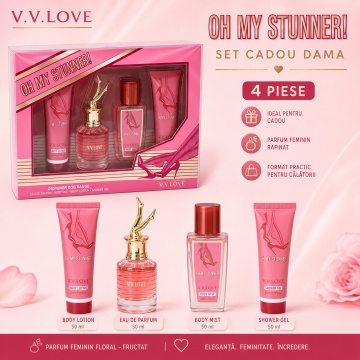 Set Cadou Damă V.V. Love Oh My Stunner 4 Piese, Body Lotion, Body Mist, Eau de Parfum și Shower Gel 4x50 ml, Inspirat din Scandal Jean Paul Gaultier - Img 2