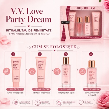 Set Cadou Damă V.V. Love Party Dream 4 Piese, Body Lotion, Body Mist, Eau de Parfum și Shower Gel 4x50 ml, Inspirat din Carolina Herrera 212 VIP Rosé - Img 3