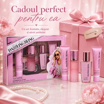 Set Cadou Damă V.V. Love Pink Shimmery Dazzling Bling 4 Piese, Body Lotion, Body Mist, Eau de Parfum și Shower Gel 4x50 ml, Inspirat din Victoria’s Secret Bombshell - Img 5