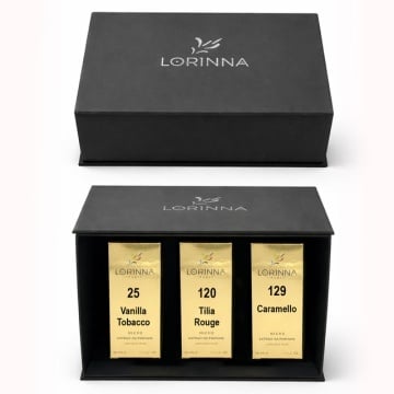 Set parfum Lorinna Paris Vanilla Tobacco & Tilia Rouge & Caramello, 3 x 50 ml, Cutie cadouri parfum premium