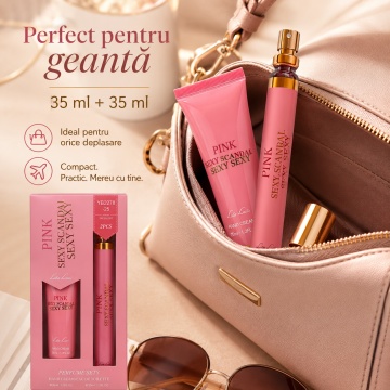 Set Parfum și Cremă de Mâini Pink Sexy Scandal Lea Luis 2x35 ml, Damă, Aromă Floral Citrică cu Miere, Note de Portocală Roșie, Mandarină, Iasomie, Gardenie, Caramel și Patchouli - Img 3
