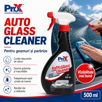 Soluție curățat geamuri auto PRO X Auto Glass Cleaner, pentru sticlă, parbriz și oglinzi, curățare și degresare interior/exterior, miros plăcut, fără urme, 500 ml, 4x Stickere - Img 3