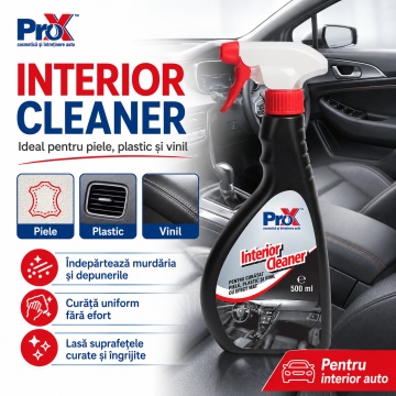 Soluție curățat interior auto PRO X Interior Cleaner, pentru piele, plastic și vinil, curățare rapidă habitaclu, emulsionează murdăria, utilizare ca atare, 500 ml, 4x Stickere - Img 3