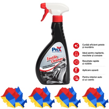 Soluție curățat tapițerie auto PRO X Textile Cleaner, detergent pentru textile, mochete și covoare, îndepărtare pete și impurități, utilizare ca atare, 500 ml, 4x Stickere