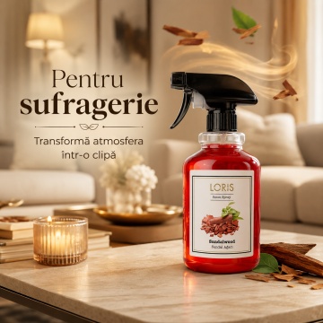 Spray Odorizant Loris Pafum SandalWood, 500 ml, pentru Cameră, Hol, Baie și Auto, Aromă Lemnoasă de Santal - Img 4