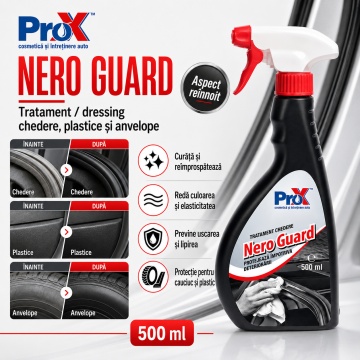 Tratament chedere și anvelope PRO X Nero Guard, dressing pentru cauciuc și plastic, curăță, hidratează, reînnoiește și protejează garnituri auto, chedere, plastice și anvelope, 500 ml, 4x Stickere - Img 3