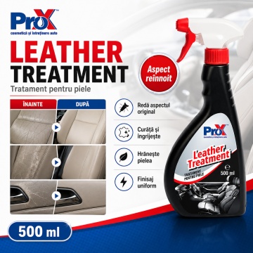 Tratament piele auto PRO X Leather Treatment, pentru piele naturală și sintetică, curățare ușoară, hrănire, protecție și reîmprospătare, efect antistatic, 500 ml, 4x Stickere - Img 3