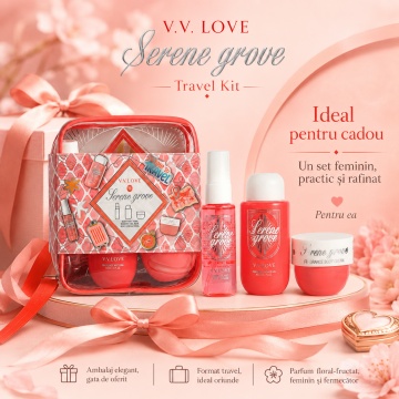 Travel Kit V.V. Love Serene Grove, Set Damă cu Body Mist 40 ml, Shower Gel 90 ml și Body Cream 50 ml - Img 3