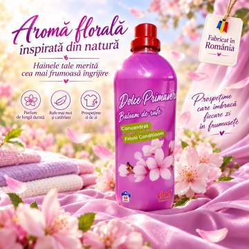 Balsam de Rufe Concentrat Cloret Dolce Primavera, Fabric Conditioner, 60 Spălări, Parfum Floral, Fabricat în România, 1.5L - Img 5