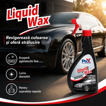 Ceară auto lichidă PRO X Liquid Wax, soluție pentru luciu intens și protecție caroserie, efect hidrofob, protecție UV, aplicare pe suprafețe umede, 500 ml, 4x Stickere - Img 5